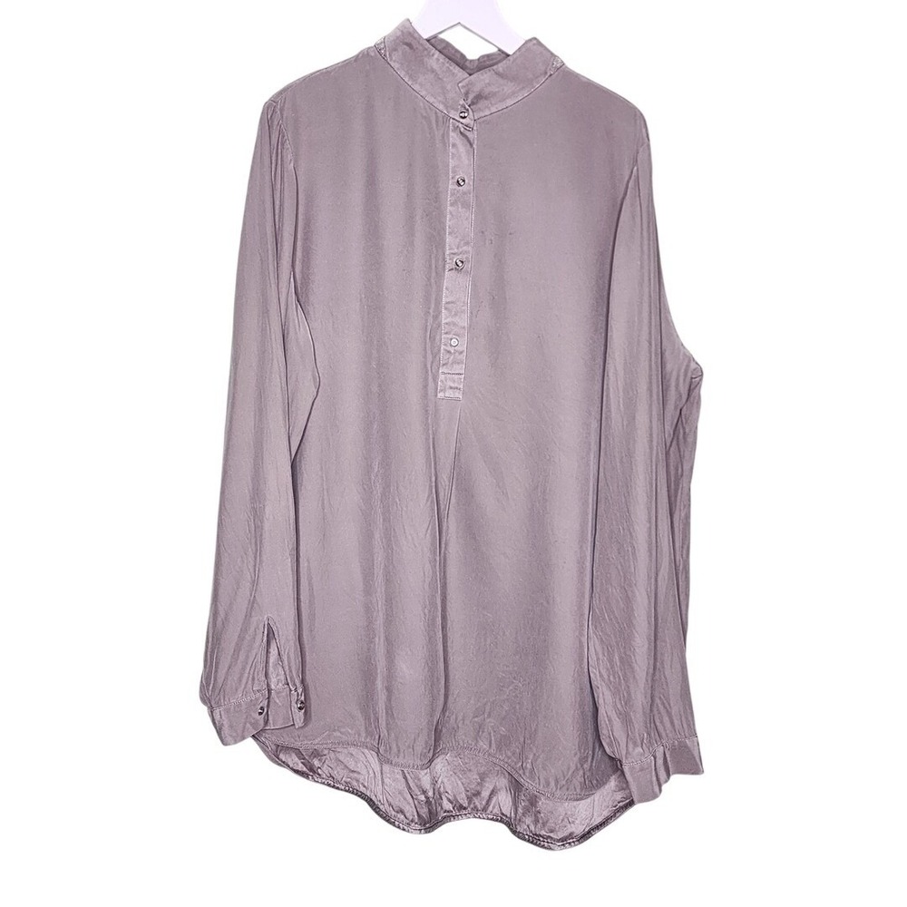 Lafayette 148 Silk Popover Shirt Embellished Collar Gray Long Sleeve L